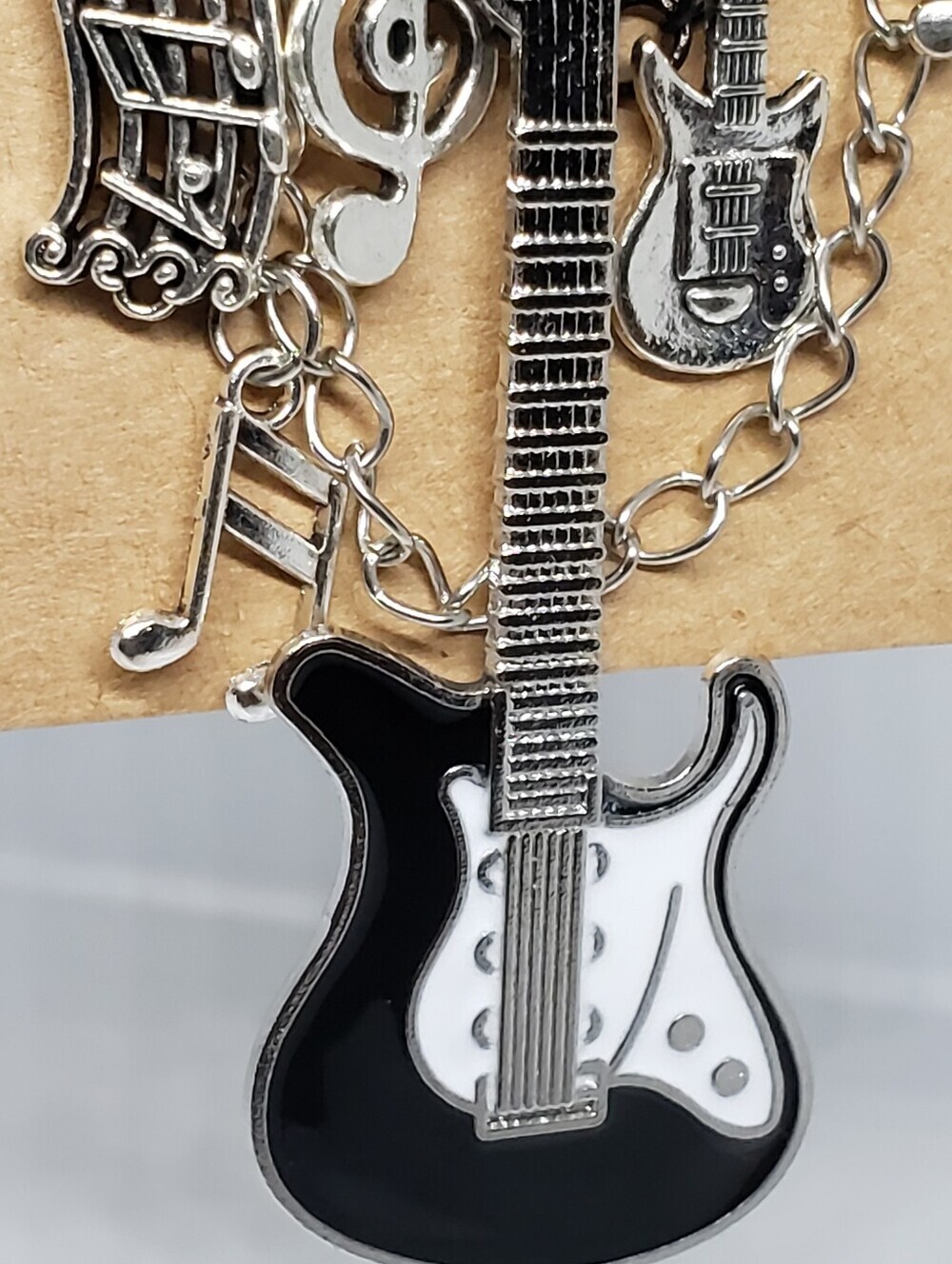 Handmade Black Silver Guitar Music Charm Safety Pin Brooch - Picture 5 of 5